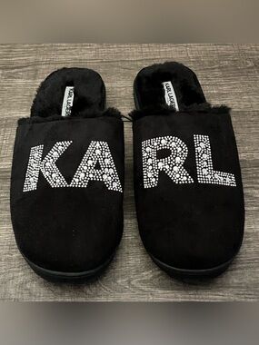 Karl Lagerfeld Women’s Jasmina Faux Fur Embellished House Slippers Size- 11M